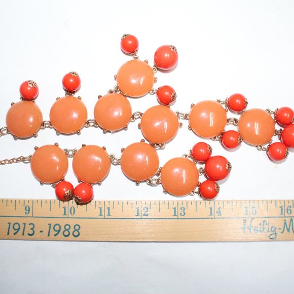 Orange Discs & Hanging Balls Adjustable Costume Jewelry Statement Necklace - Picture 9 of 11